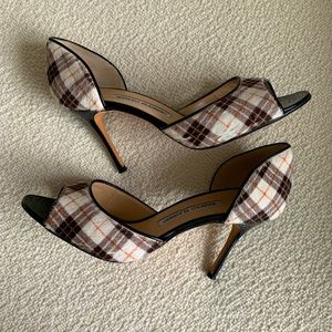 Manolo blahnik pony hair argyle peep toe heels